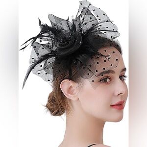 Elegant Tea Party Wedding Der Black Fascinator Lace & Feather Detail